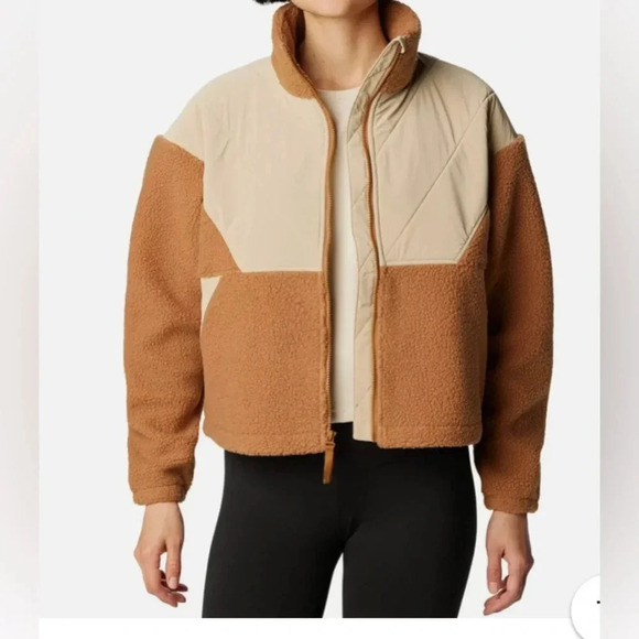 Columbia Jacket Women’s Small Uphill Edge Fleece Teddy Coat Sherpa Zip Up Brown - Picture 5 of 12
